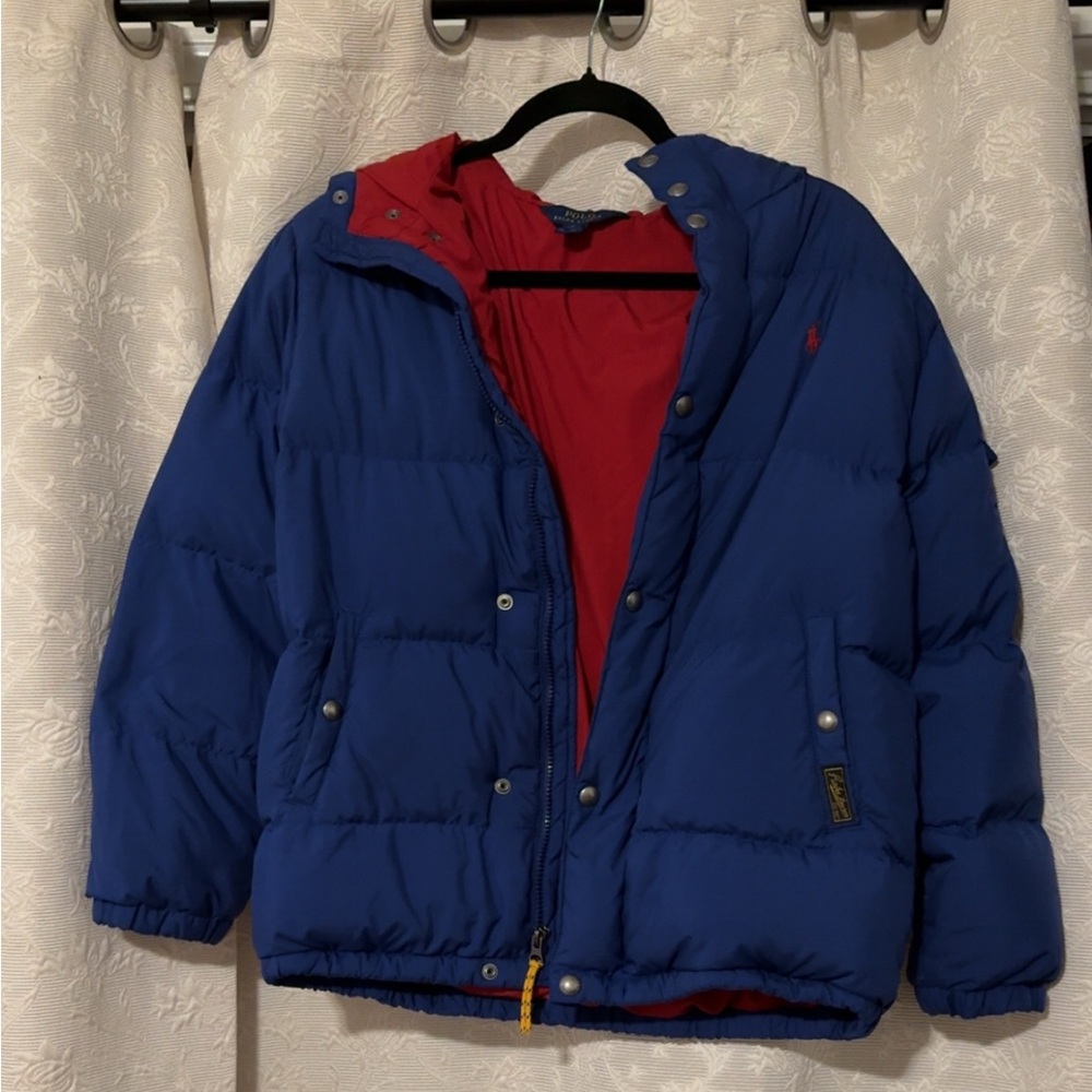Polo by Ralph Lauren Blue and Red feather stuffed Puffer Jacket
